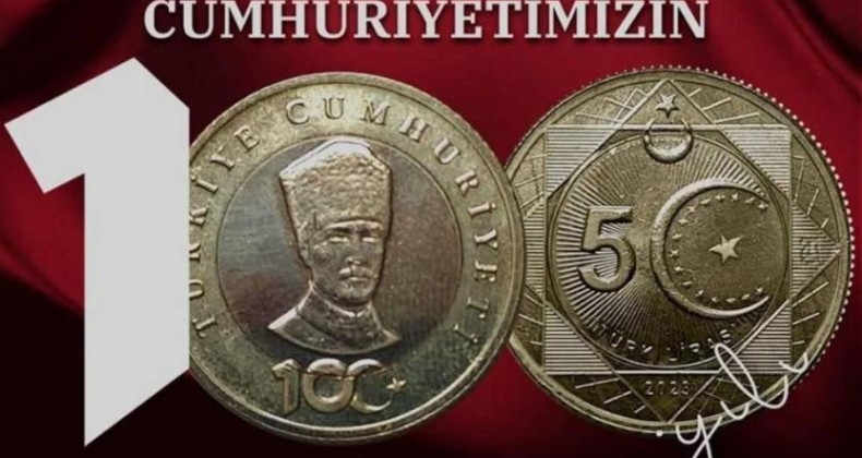 Cumhuriyet’in 100. yılına özel basılan madeni ‘5 Türk lirası’nda “AKP sloganı”
